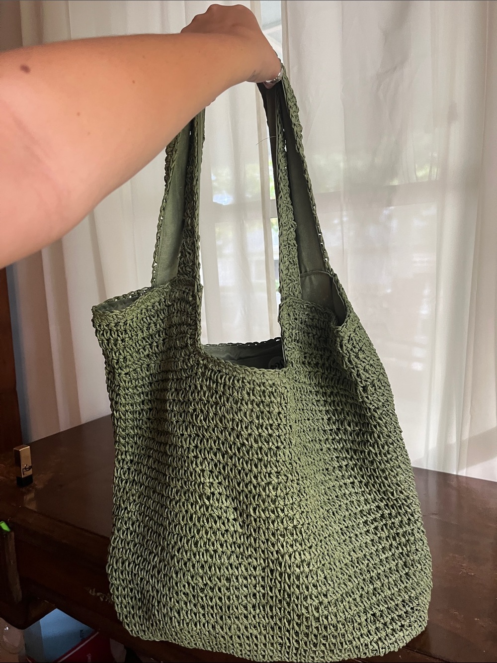 Woven Olive Green Tote Bag